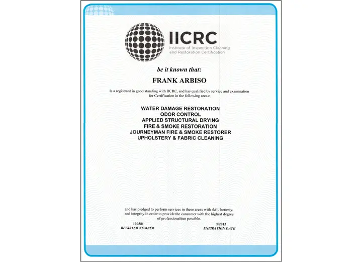 IICRC Professional Certifications certificate issued to Frank Arbiso